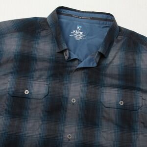 Kuhl Response Shirt Mens 2XL Blue Gray Plaid Short Sleeve Button Front Outdoor